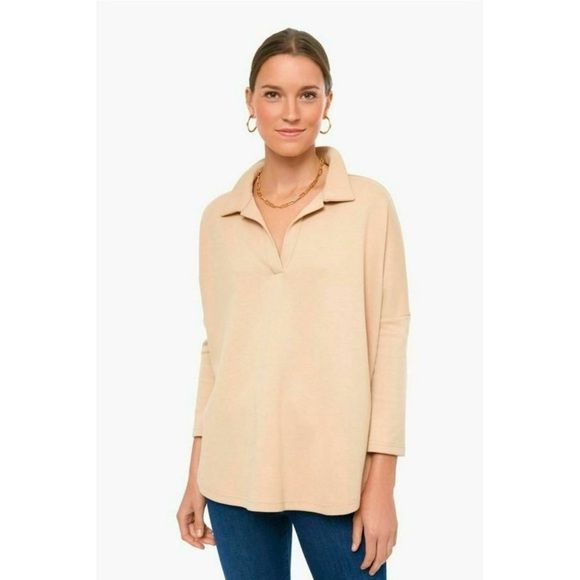 Tuckernuck Tops - Tuckernuck‎ Pomander Place Easy Polo Swing Sweatshirt in Camel